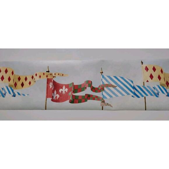 York Pre-pasted Decorative Border - 5yds - Light Blue Background - Medieval Flag - Picture 1 of 5